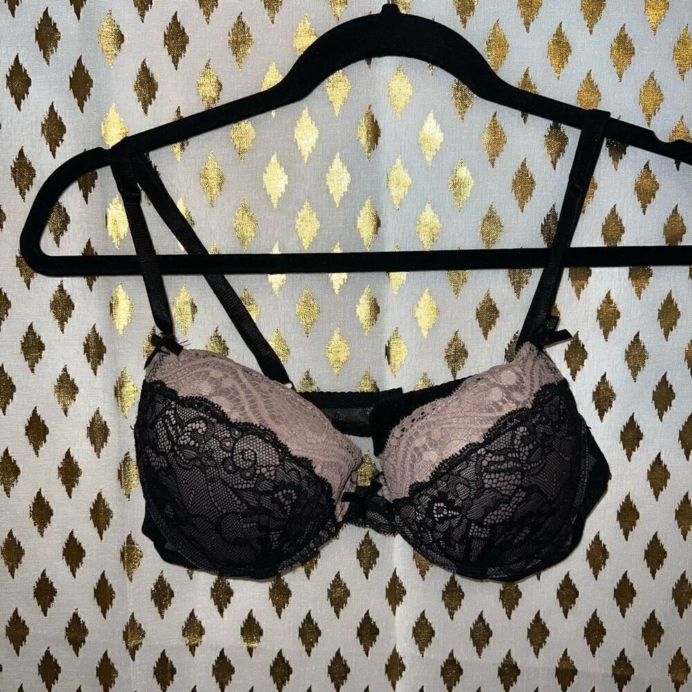 Push-up bra pink and black lace size 34D